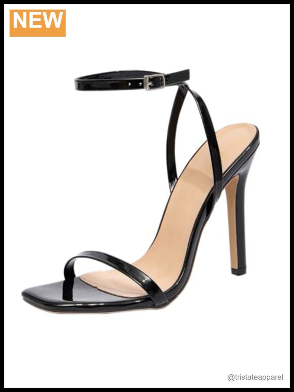 Women's Square Open Toe Heeled Sandals 4.3 Inch Stiletto Faux Leather Heels